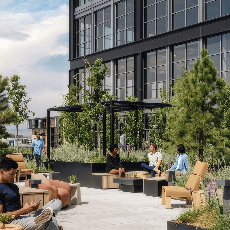 Landscaped open-to-sky terrace with seating